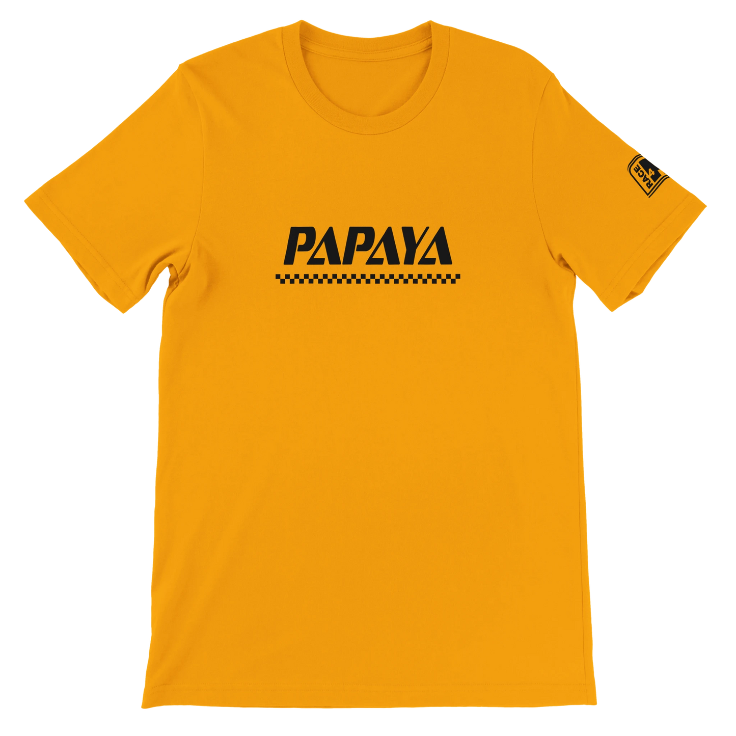 PAPAYA Race4P1 Originals – black wordmark print on papaya orange Bella+Canvas 3001 unisex tee