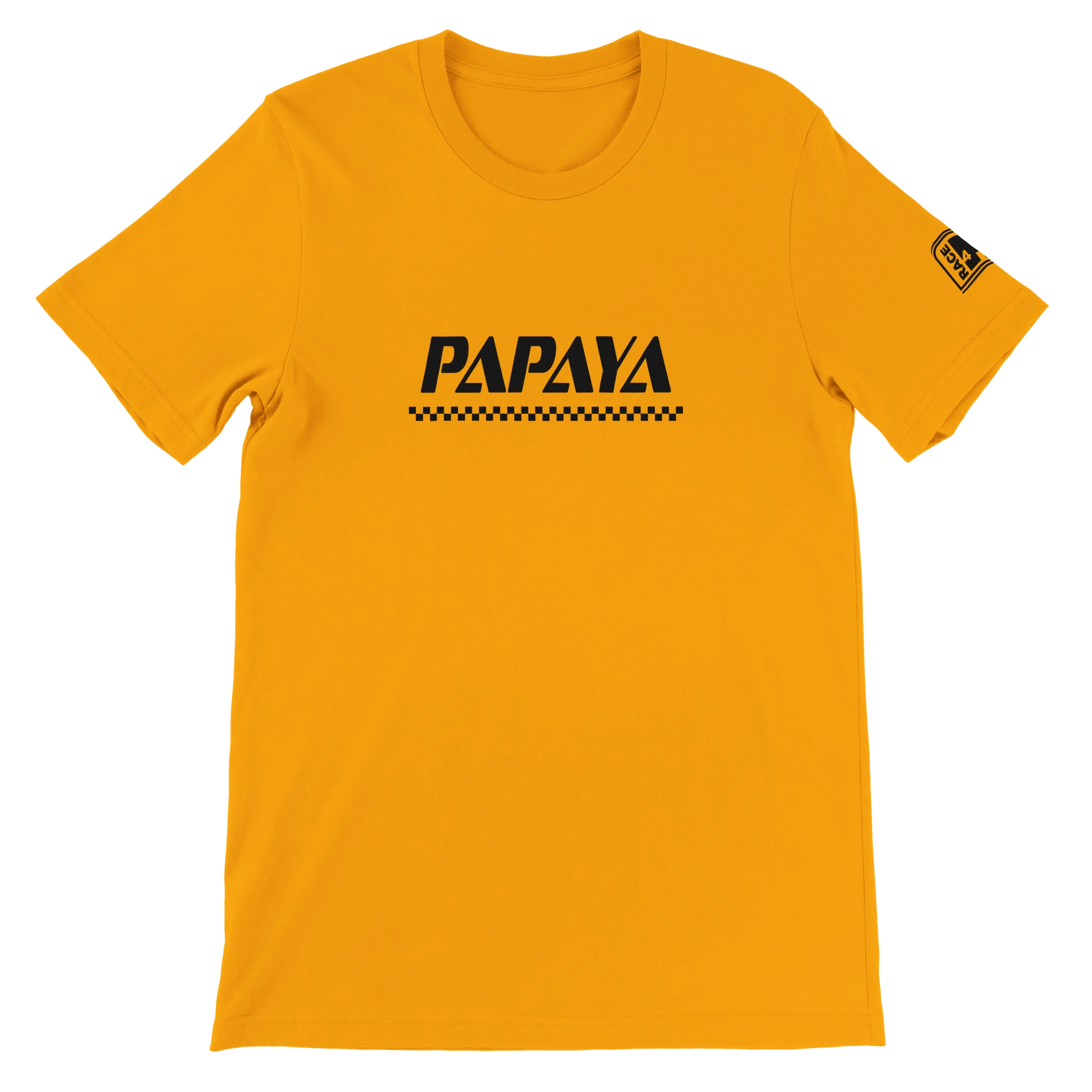 PAPAYA Race4P1 Originals – black wordmark print on papaya orange Bella+Canvas 3001 unisex tee