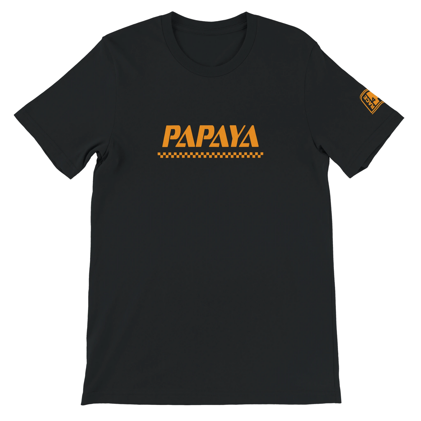 PAPAYA Race4P1 Originals – orange wordmark print on black Bella+Canvas 3001 unisex tee