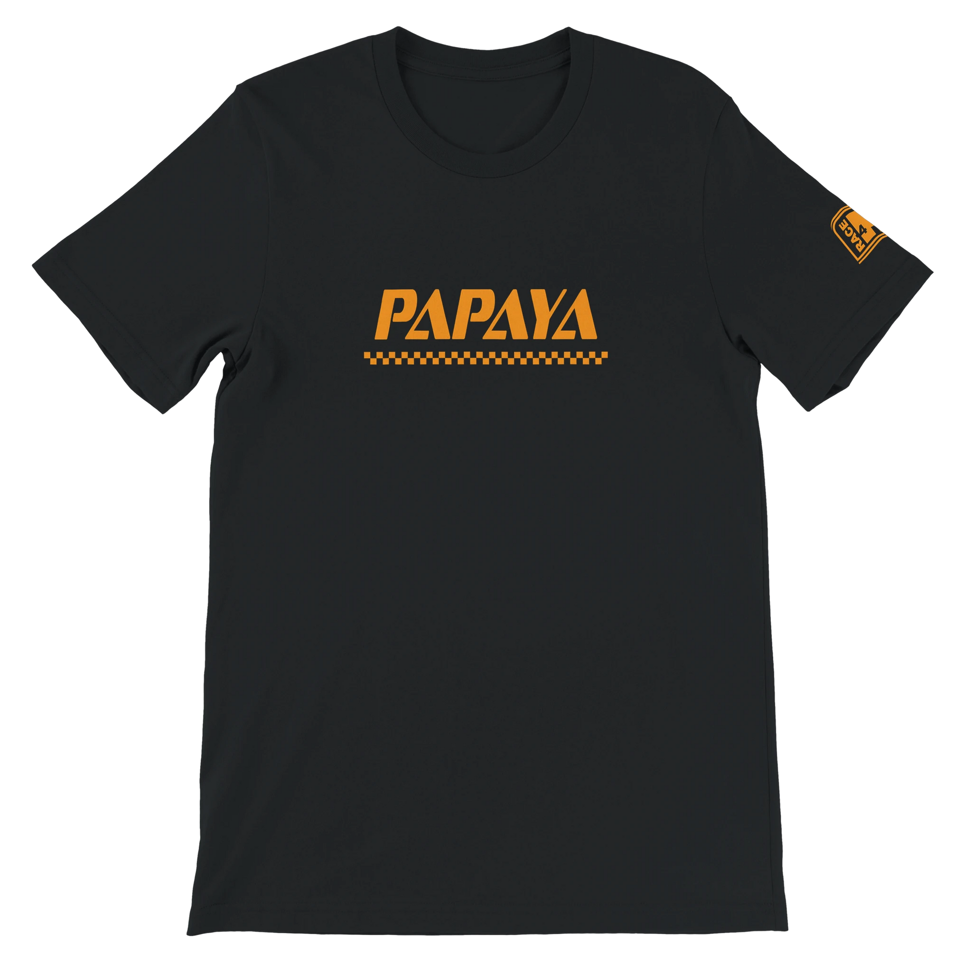 PAPAYA Race4P1 Originals – orange wordmark print on black Bella+Canvas 3001 unisex tee