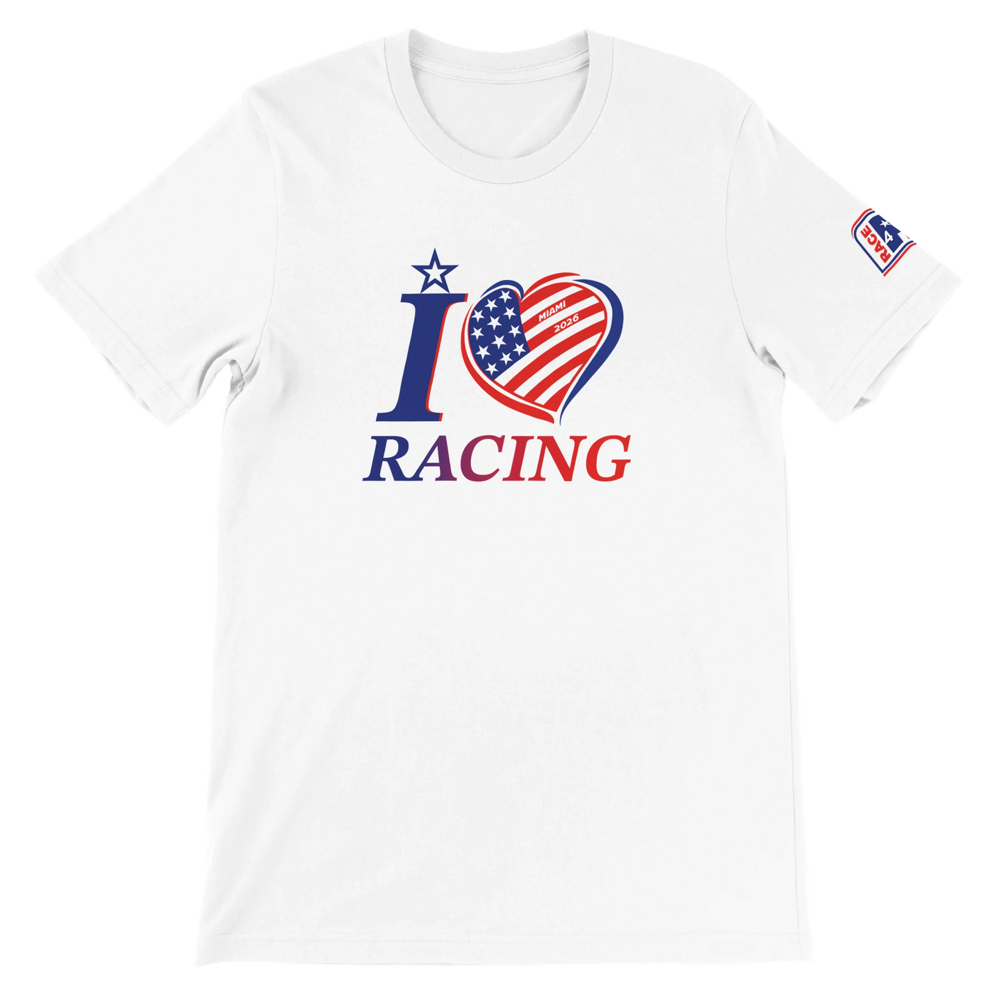 White Bella+Canvas 3001 unisex t-shirt with I Love Racing Las Vegas Track Week 2026 graphic