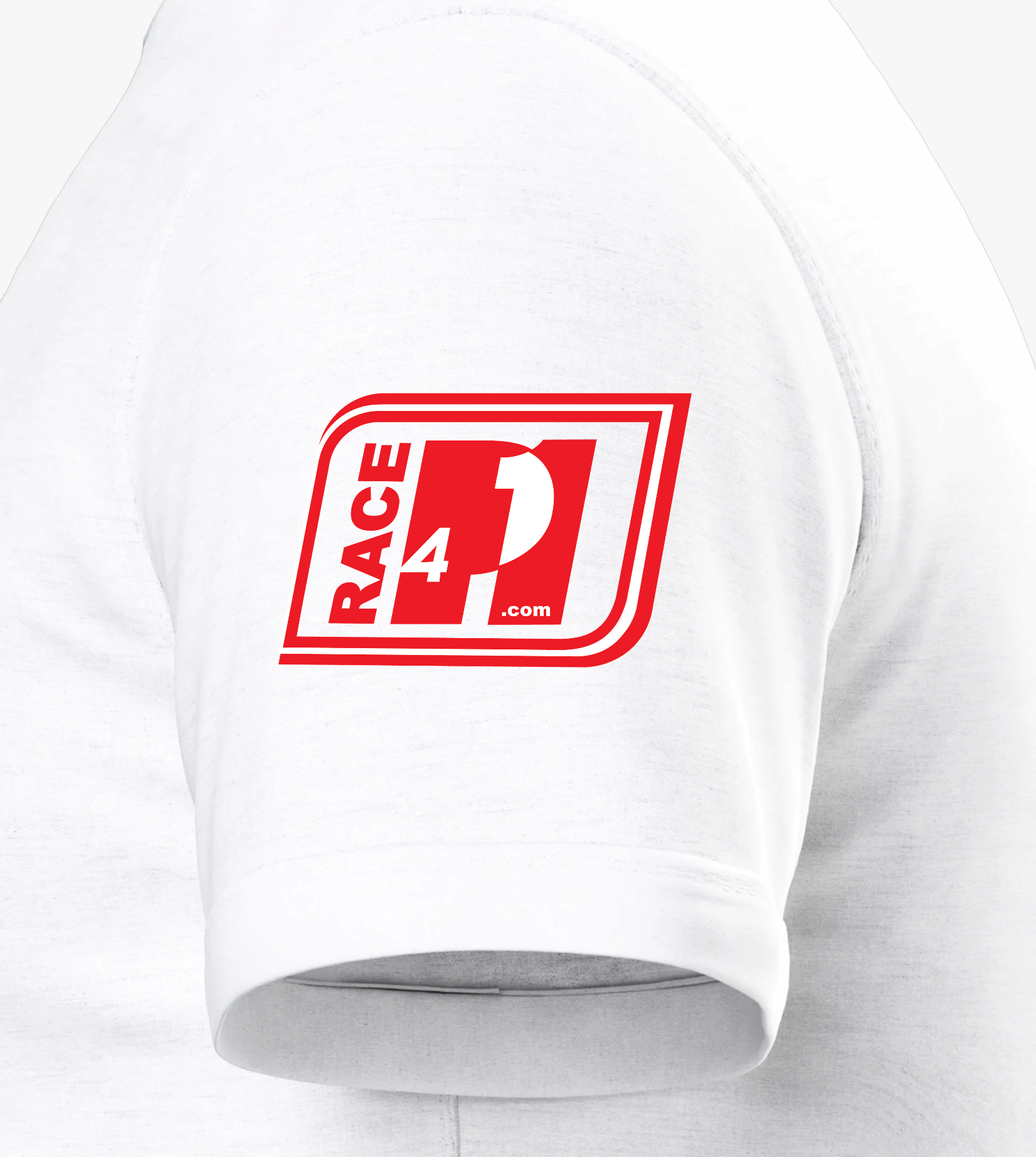 “Race4P1 Monaco sleeve logo patch on white Bella+Canvas 3001 T-shirt”