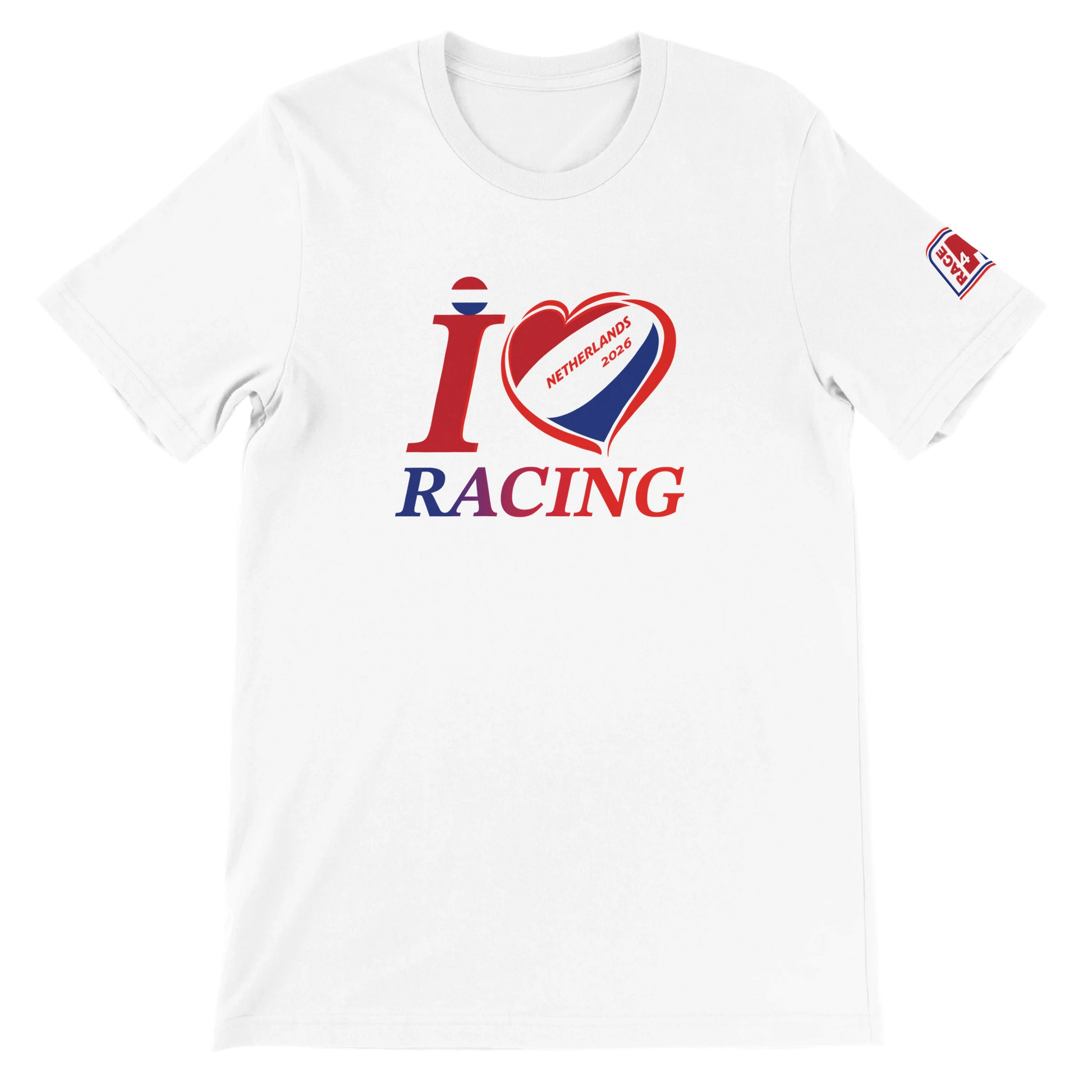 White Bella+Canvas 3001 unisex t-shirt with I Love Racing Netherlands Track Week 2026 graphic